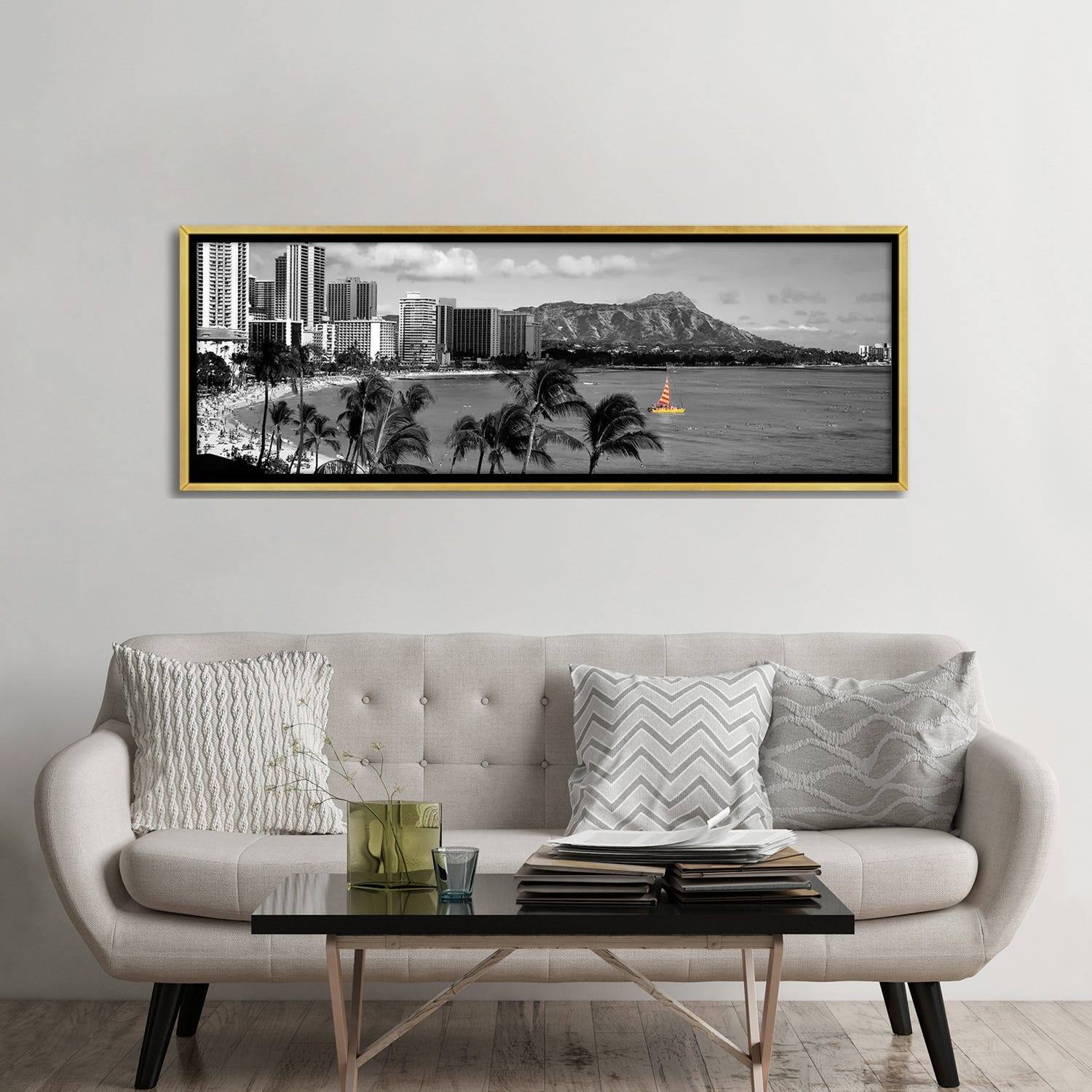 iCanvas "Waikiki Beach, Honolulu, Hawaii, USA Color Pop" by Panoramic Images Framed Canvas Print